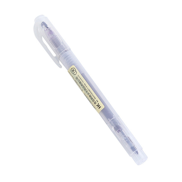 Blue double-head highlighter pen with clear barrel and chisel tip