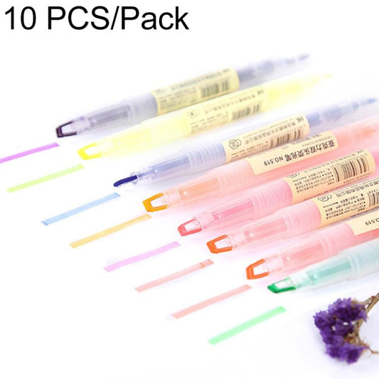 10 PCS Creative Stationeries Acrylic Double-head Highlighter Pen Colorful Key Point Marker Pen, Random Color Delivery