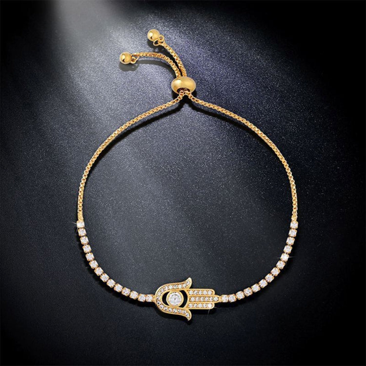 Gold hamsa hand crystal inlaid bracelet with rhinestone chain and charm