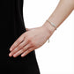 Silver rhinestone hamsa hand bracelet on wrist with adjustable chain