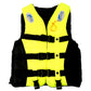 Children's two-tone yellow-and-black life jacket with front buttons and buckle straps