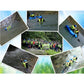 Children’s life jackets in neon green and blue during outdoor water activity