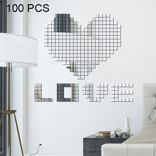 100 PCS Square Crystal Mosaic Mirror Acrylic Stereo Wall Stickers Creative Background Home Living Room Wall Sticker,Size:2*2cm, Size:2*2 Color:Silver, Size:2*2 Color:Black, Size:2*2 Color:Gold