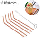 5-pack bent stainless steel drinking straws in rose gold tone with cleaning brush