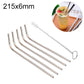 5-pack bent stainless steel drinking straws in silver with cleaning brush and bristles
