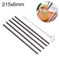 Reusable straight drinking straw set with cleaning brush, black stainless steel
