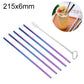 Reusable straight drinking straw set with cleaning brush, iridescent rainbow finish