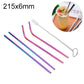 Reusable stainless steel straw set with cleaner brush, 215x6mm, rainbow metallic straws