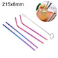 Reusable stainless steel straw set, rainbow colors with included cleaning brush
