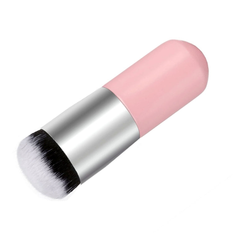 Large round makeup brush with pink handle and silver ferrule, soft dense bristles