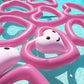 Stack of pink heart-shaped inflatable pool rings with multiple inner heart openings