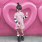 Pink heart-shaped inflatable pool ring with two side heart arches