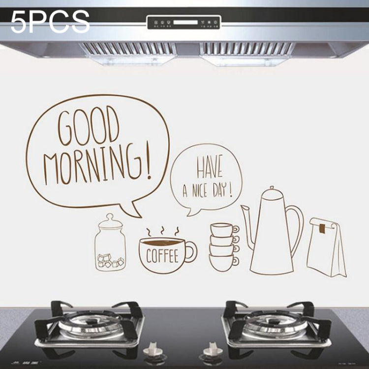 Coffee-themed kitchen wall stickers set with 'Good morning' and coffee cup icons