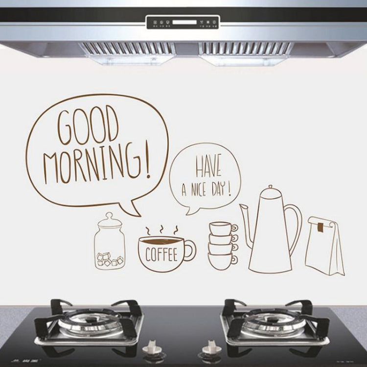 Coffee-themed wall sticker decals with speech bubbles, coffee pot, kettle, and cups