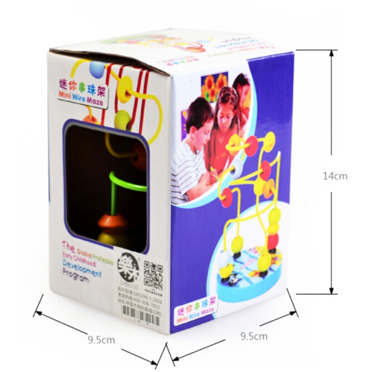 Boxed wooden bead maze toy set with colorful posts and beads