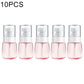 Set of 10 fine-mist spray bottles, transparent plastic with white pump heads and pink liquid