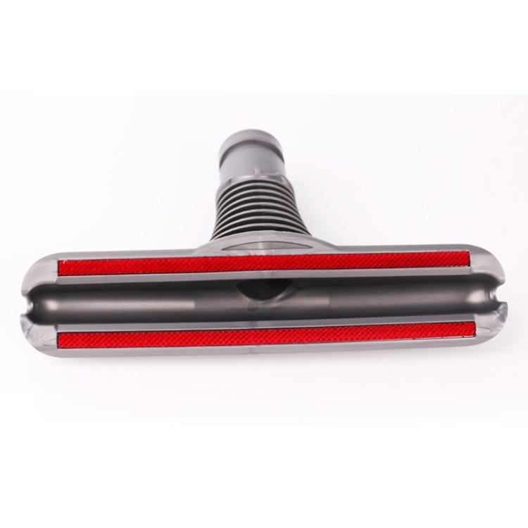 Sofa and mattress vacuum brush head, gray tool with red bristle bar, wide base
