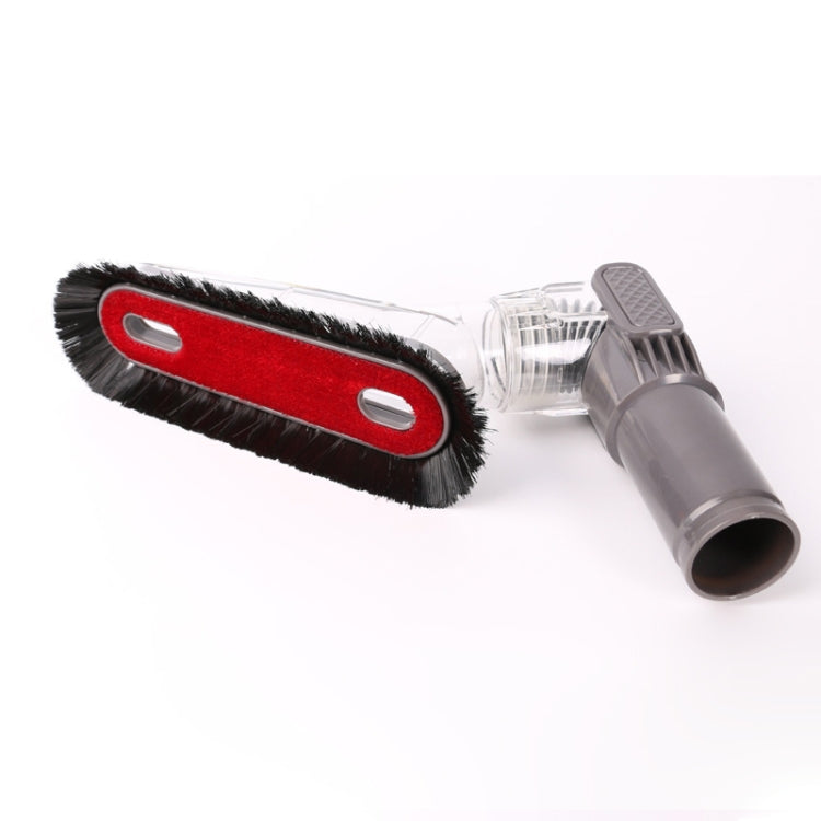 Transparent brush head attachment with red bristle roller and gray vacuum fitting