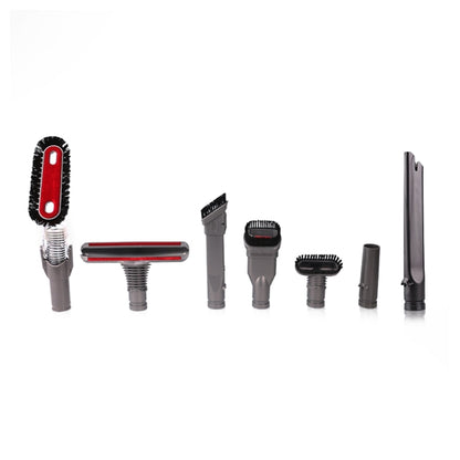 Vacuum cleaner brush head accessory set with 7 attachments, dark and gray plastic