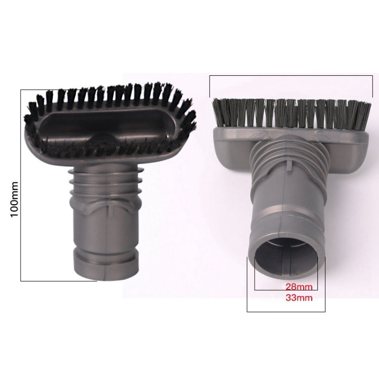 Round upholstery brush attachment with soft bristles, gray plastic housing