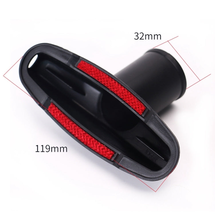 Black flat vacuum brush head with red bristle strip, 119mm length