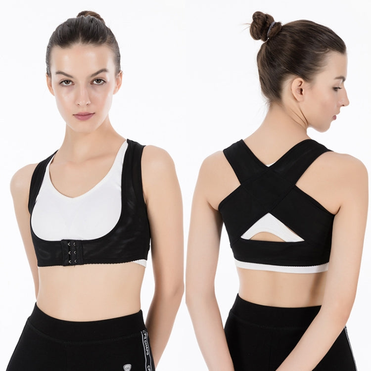 Women’s black kyphosis correction shoulder support bra with cross-back straps, size L