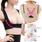 Women’s black cross-back shoulder support bra with wide V straps and front hook-and-eye closure.