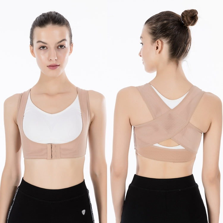 Nude ultrathin shoulder support belt on model, adjustable front closure