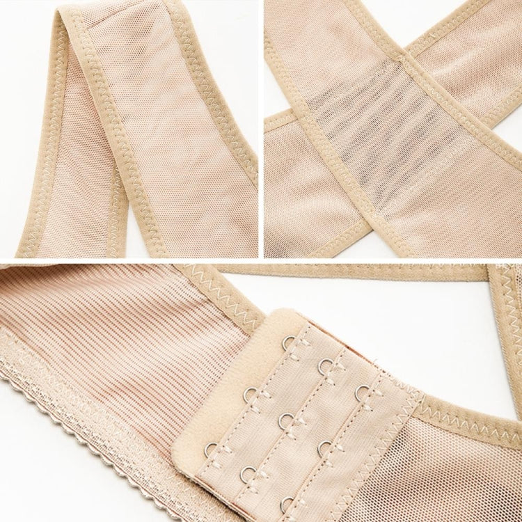 Flesh-toned shoulder support with breathable mesh panels and front hook-and-eye closure