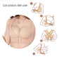 Flesh-toned posture support worn on torso with front closure and crisscross back