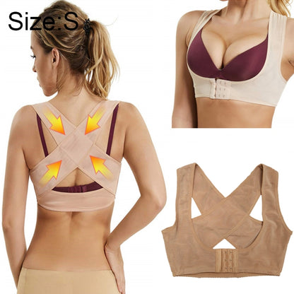 Flesh-tone ultrathin shoulder posture support with X-back straps and hook-and-eye closure