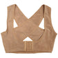 Flesh-tone V-neck orthopedic shoulder support bra with wide straps and hook-and-eye fastening