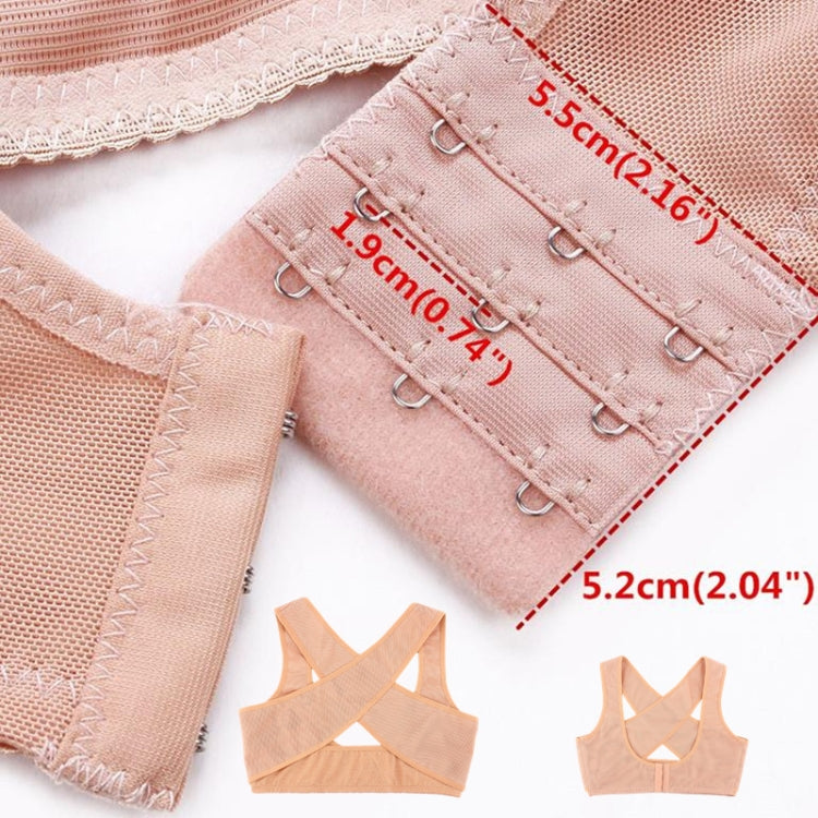 Flesh-tone adjustable shoulder support bra with 3-row hook-and-eye fastening and stitching