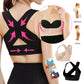 Beige shoulder posture support bra inset with crossed back straps and front hook-and-eye band