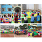 Rainbow parachute play toy used by children in group games, multicolor panels