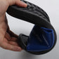 Blue PVC open-toe slipper with textured anti-skid outsole, close-up side view