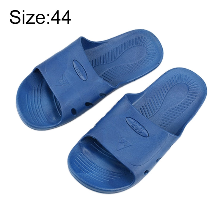 Blue six-hole anti-slip slide slippers with textured footbed and cutout holes