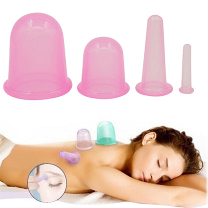 4-in-1 silicone body massage vacuum cupping cups set in pink tones with 4 sizes