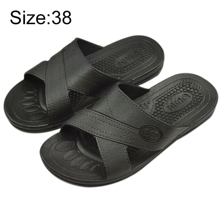 Black X-strap slide slippers with textured non-slip sole, size 38