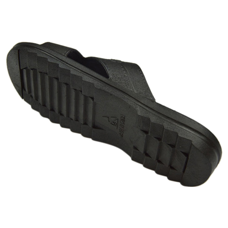 Black slide slippers, size 44, grippy tread outsole underside