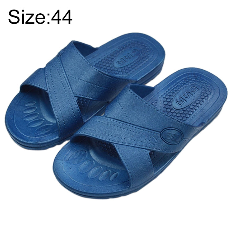 Blue X-strap anti-static slide slippers, size 44, textured non-slip footbed