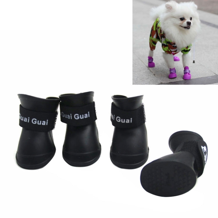 Black waterproof rubber dog booties with strap cuffs, padded sole, set of two