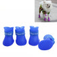 Blue rubber dog rain boots set with grippy textured sole