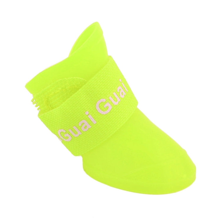 Lime green rubber dog rain boot with elastic cuff and mesh texture