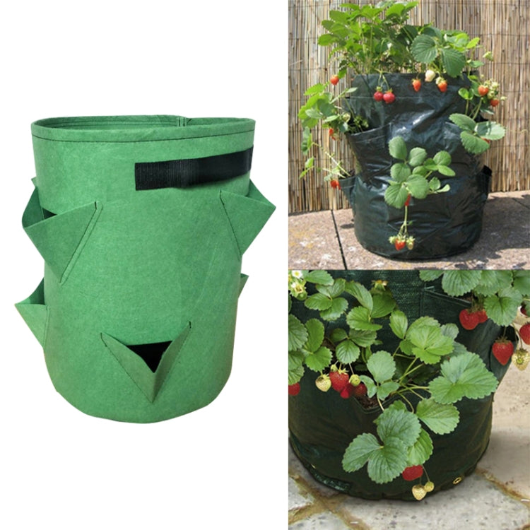 Green non-woven felt strawberry planting bag with three side pockets