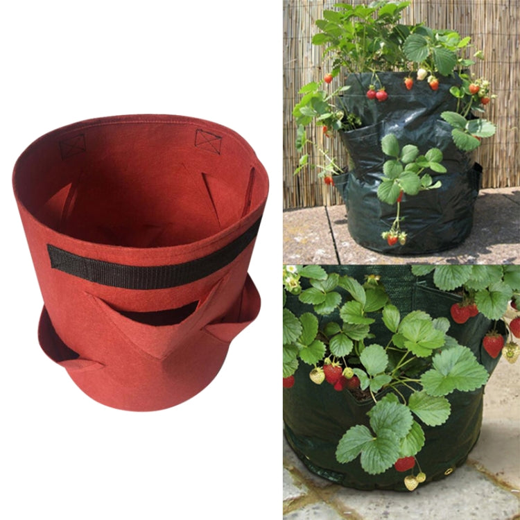 Red non-woven felt strawberry planting bag with three side pocket openings
