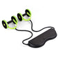 Ab exercise wheel set with black handles, green wheel discs, and black foot pad
