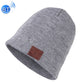 Light gray knit beanie with brown control patch on front