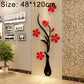 Tall black vase wall decal with red blossoms and swirling branch design
