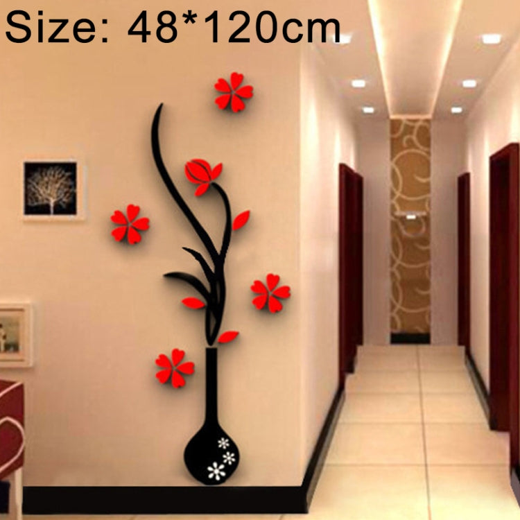 Black vase wall decal with red flowers on a hallway wall surface